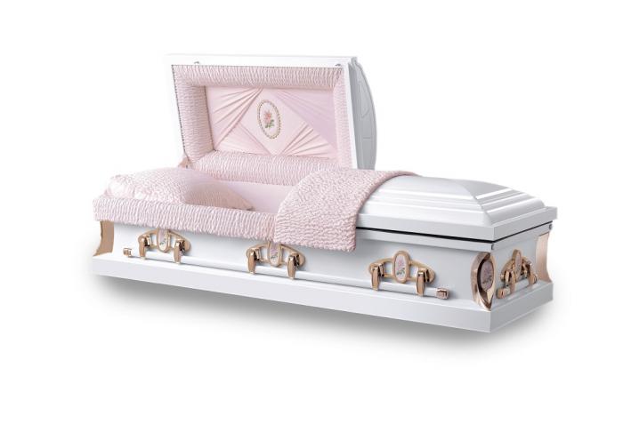 Metal Collection - White Pearl Rose Metal Caskets