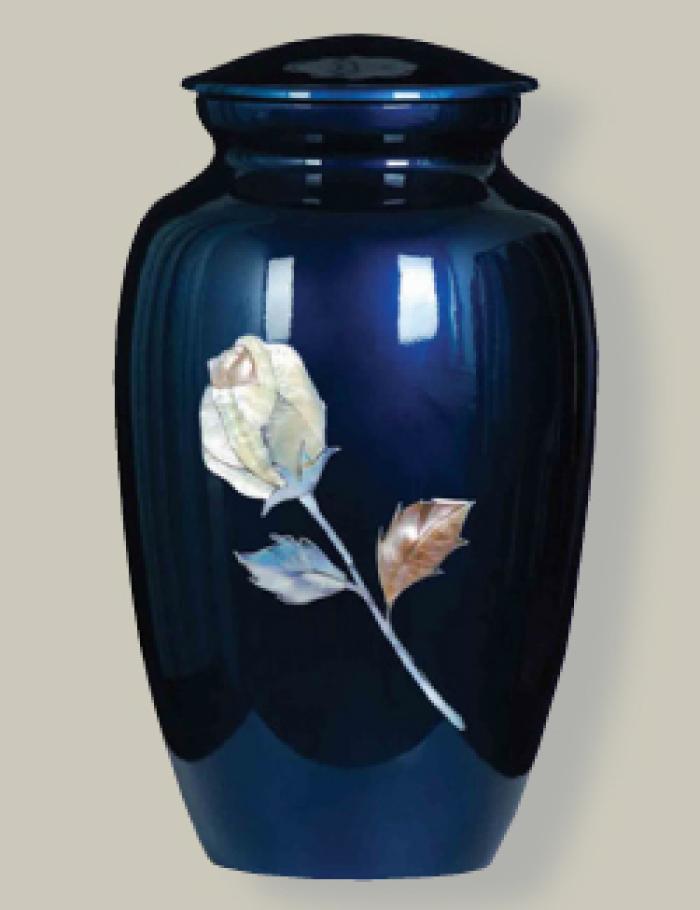 Blue with Rose Inlay Metal Urns